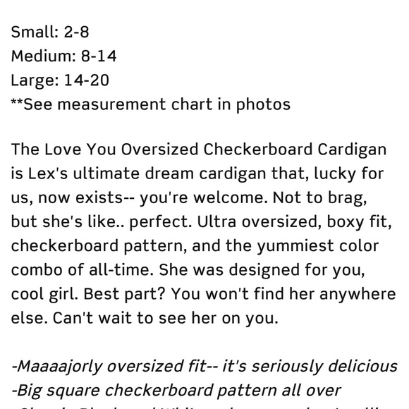 PRICE FIRM • LALA ORIGINAL DESIGN: Love You Oversized Checkerboard Cardi - Picture 9 of 15